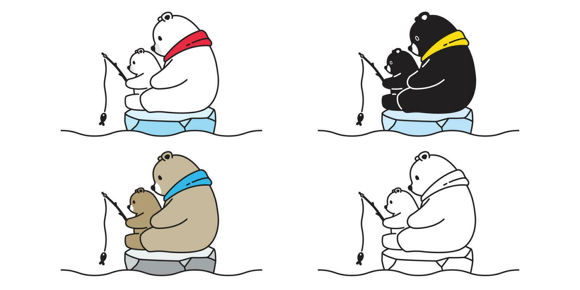 oso vector polar oso pescar iceberg dibujos animados personaje icono logo ilustración