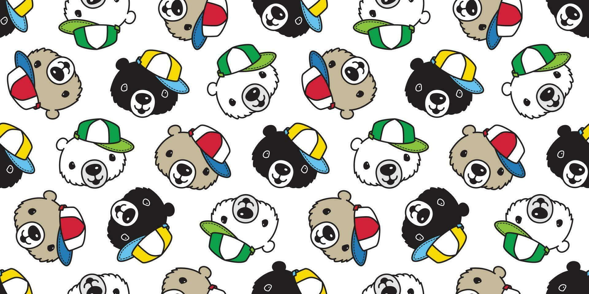 Bear seamless pattern vector polar bear cap hat cartoon scarf isolated tile background repeat wallpaper illustration