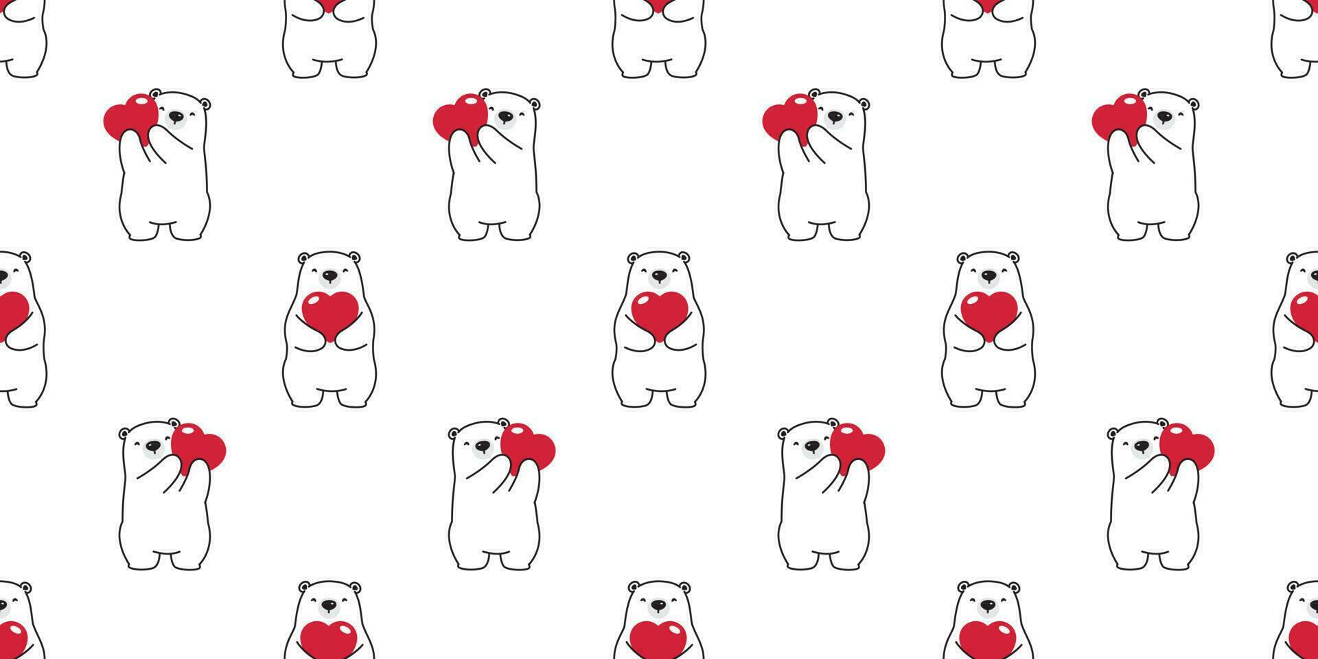 Bear seamless pattern vector polar bear heart valentine scarf hug cartoon isolated illustration repeat wallpaper tile background