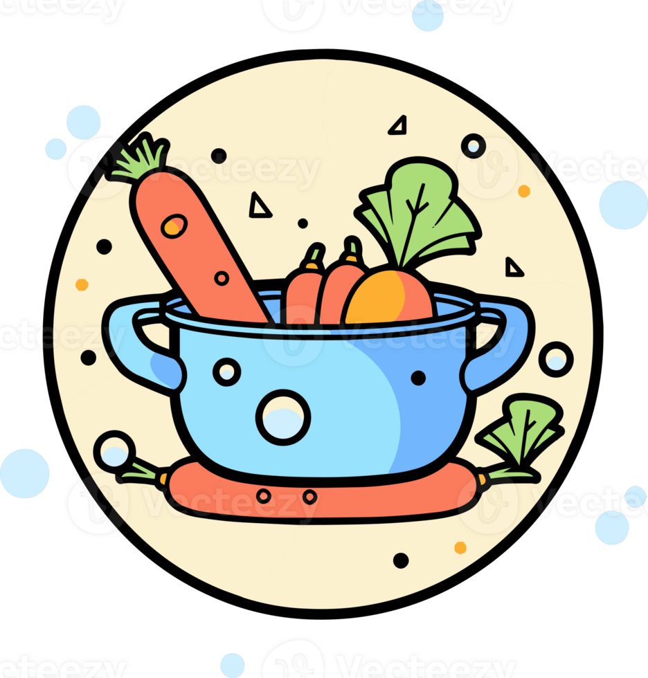 Hand Drawn healthy food in the pan in doodle style png