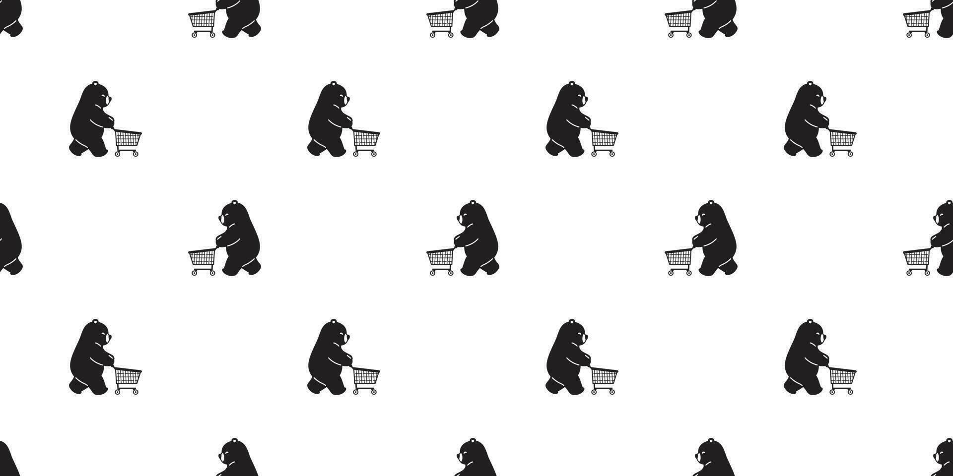 Bear seamless pattern vector polar bear shopping cart bag scarf isolated cartoon illustration repeat wallpaper tile background