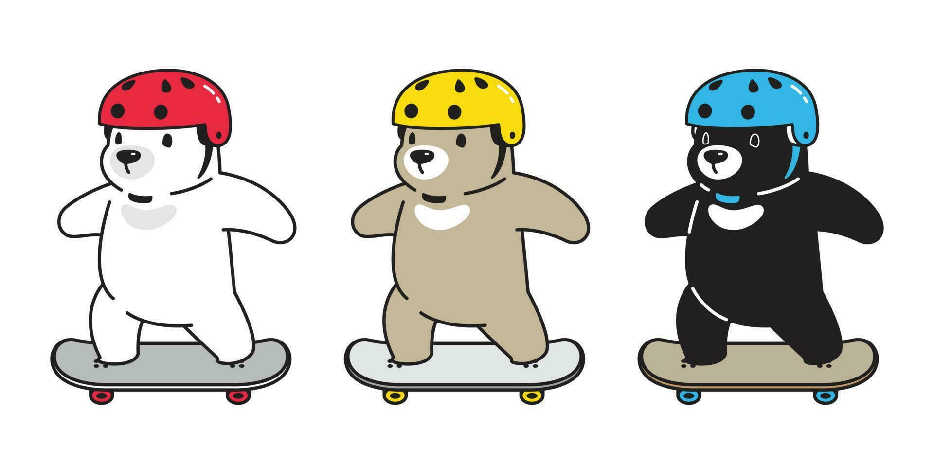 oso vector polar oso patineta Patinaje casco dibujos animados personaje icono logo ilustración garabatear