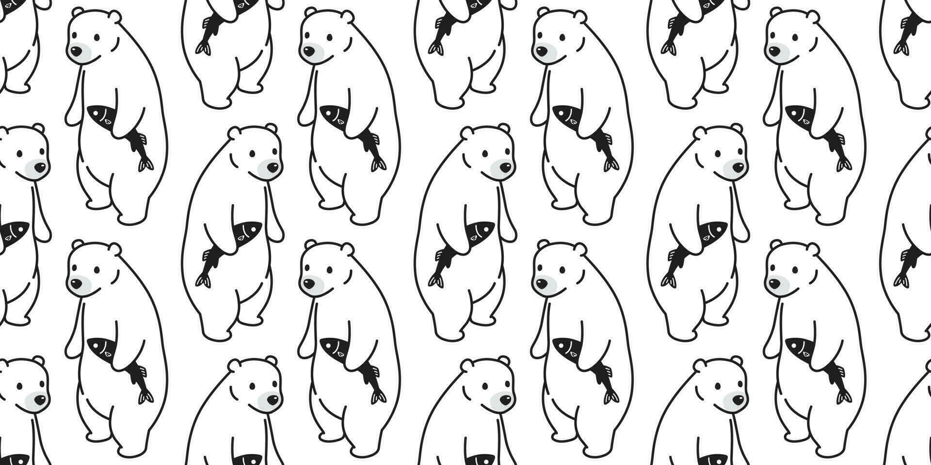 bear seamless pattern polar bear vector fish salmon scarf isolated repeat wallpaper tile background