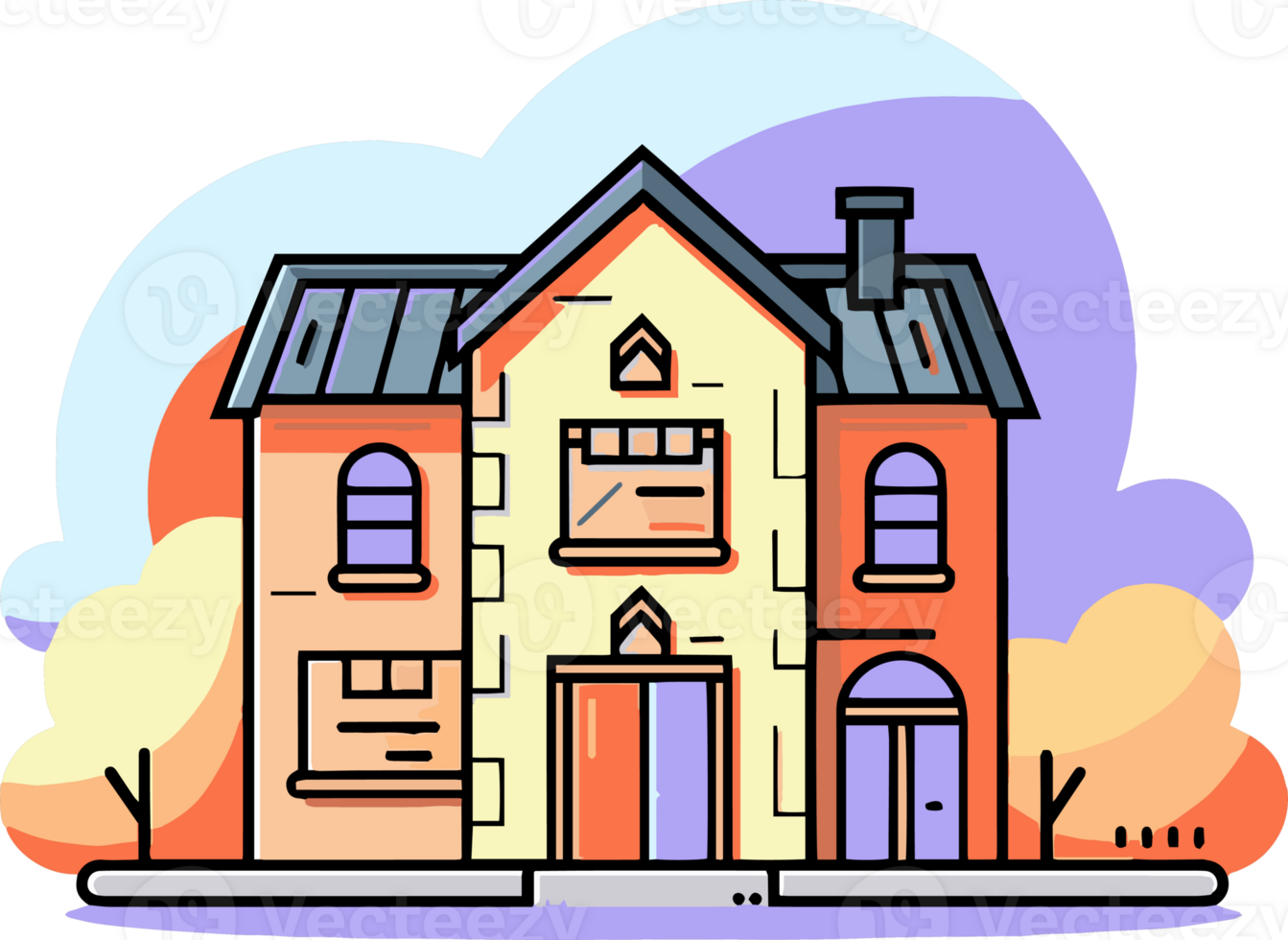 lovely house in flat line art style png