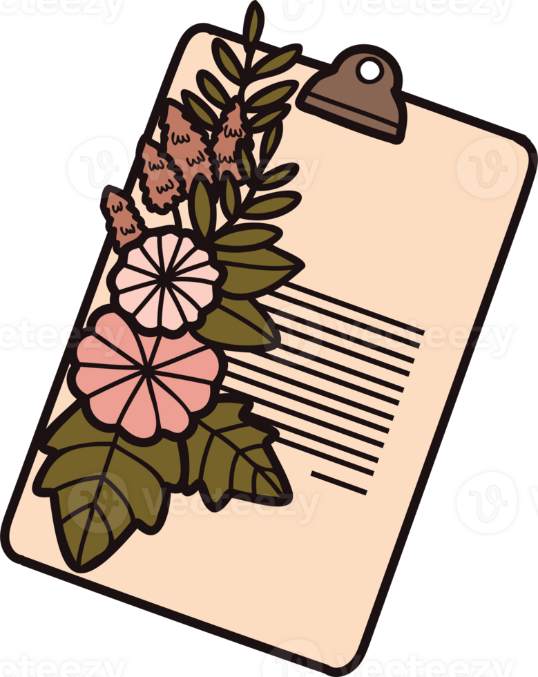 Hand Drawn cute notebook with leaves in doodle style png