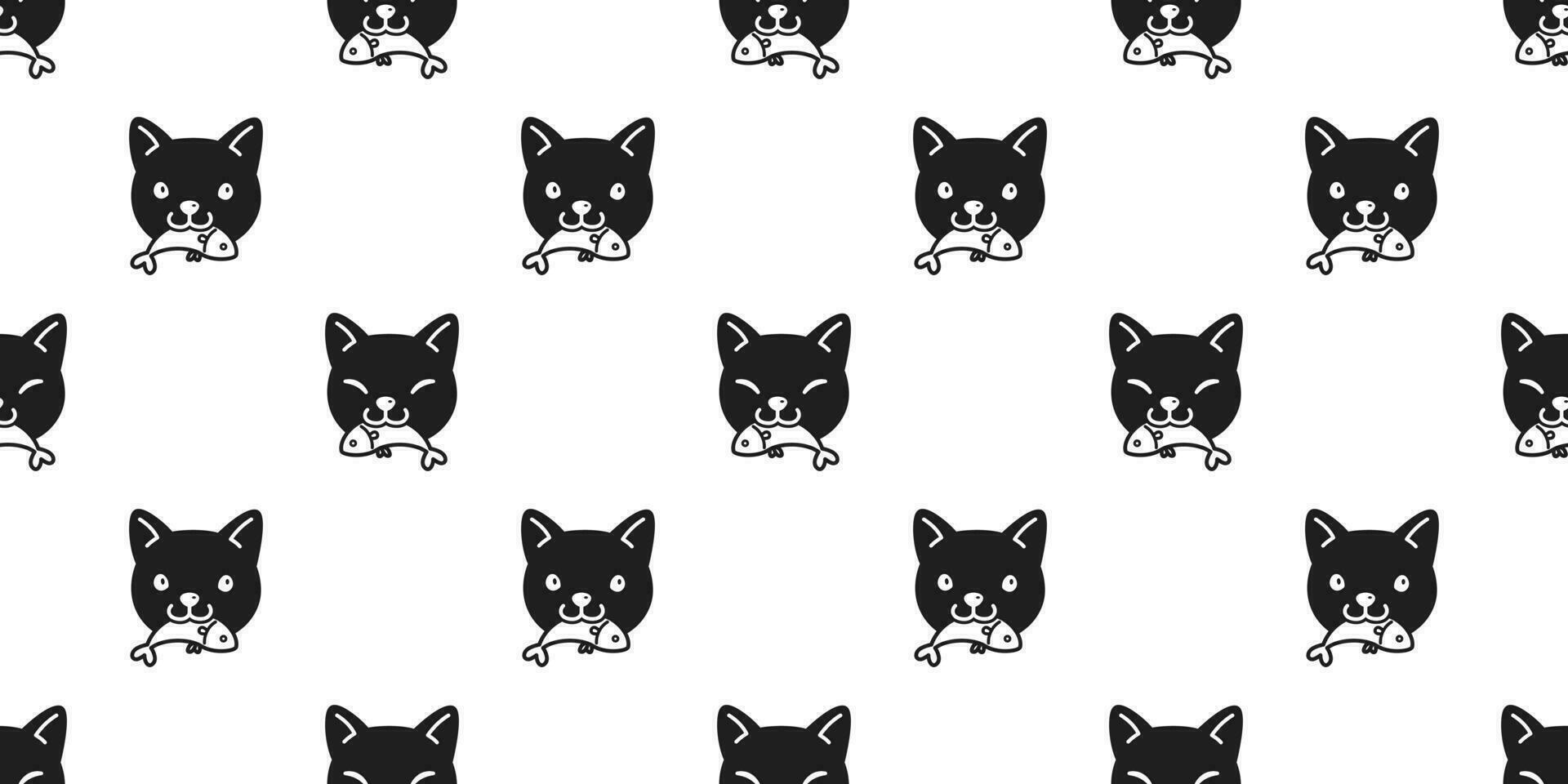 cat seamless pattern vector calico kitten eating fish salmon tuna scarf isolated cartoon repeat wallpaper tile background illustration black