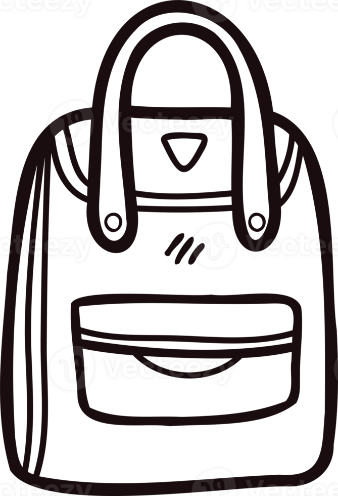 Hand Drawn cute backpack for kids in doodle style png