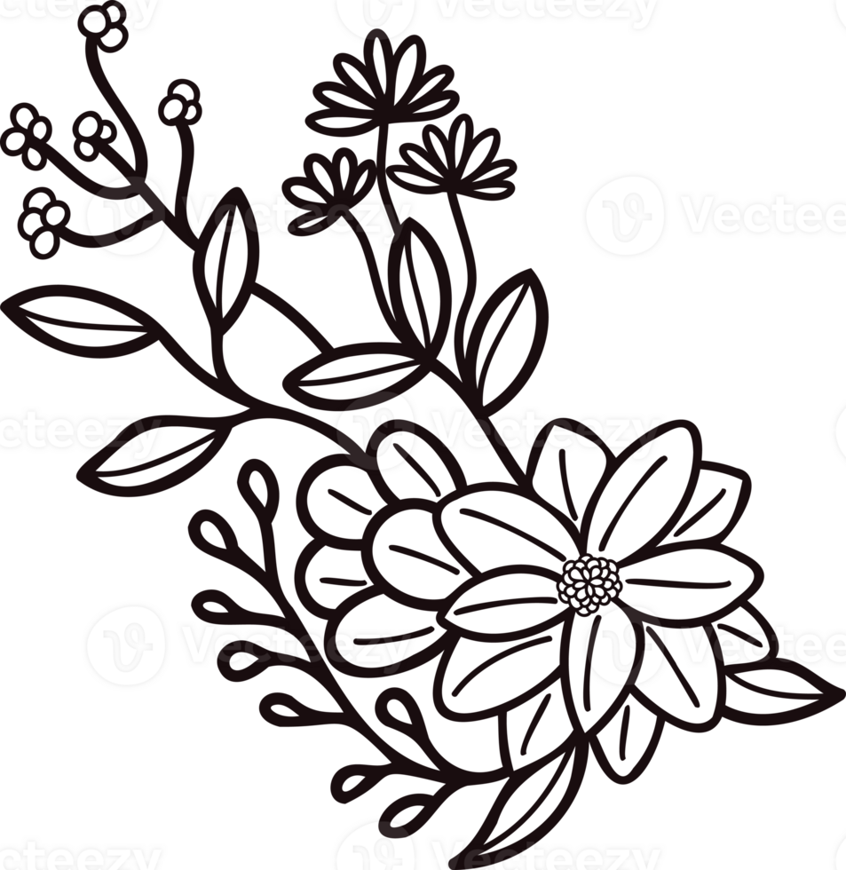 Hand Drawn flowers with twigs in doodle style png