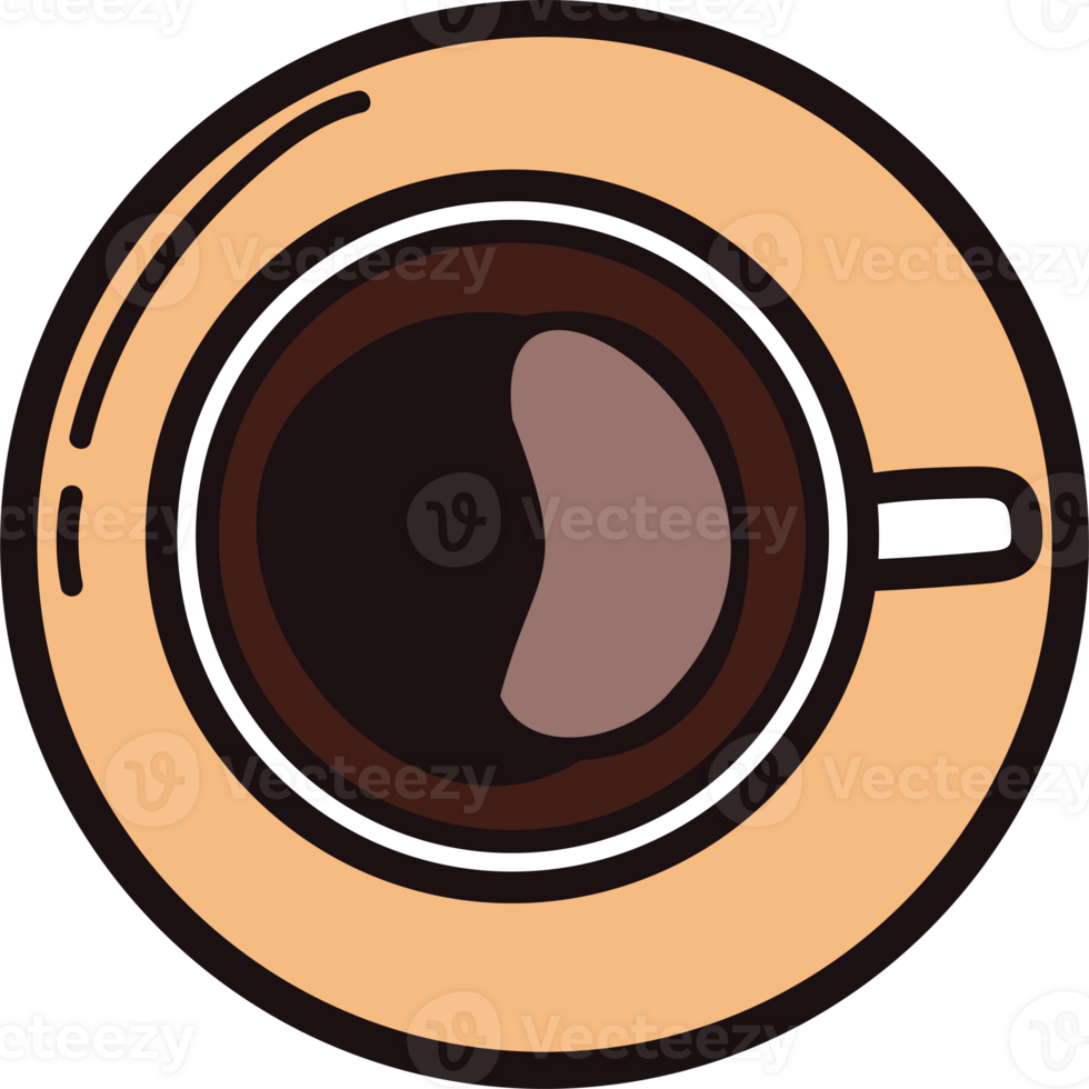 Hand Drawn cup of hot coffee from the top view in doodle style png