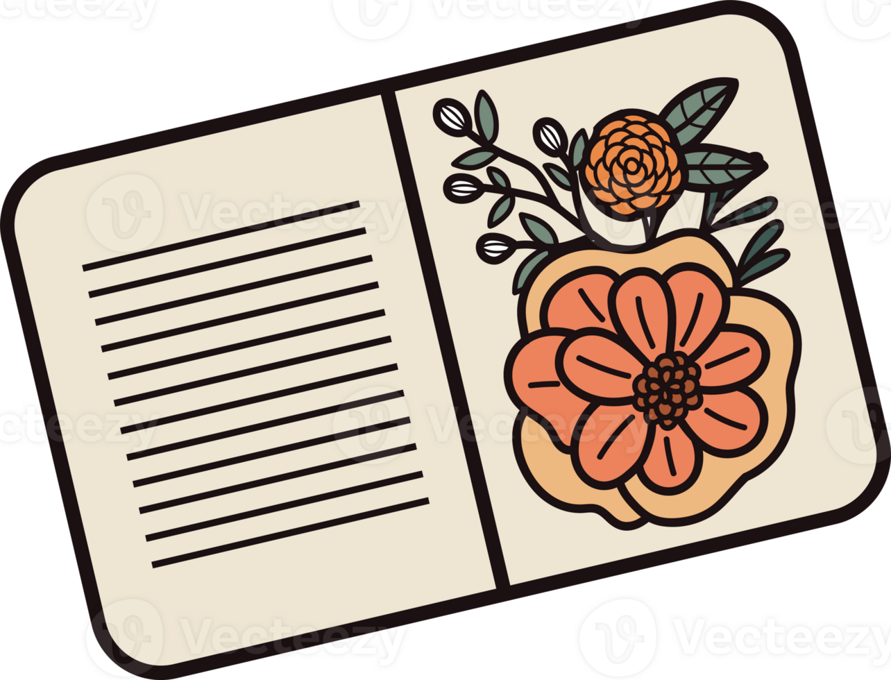 Hand Drawn cute notebook with leaves in doodle style png