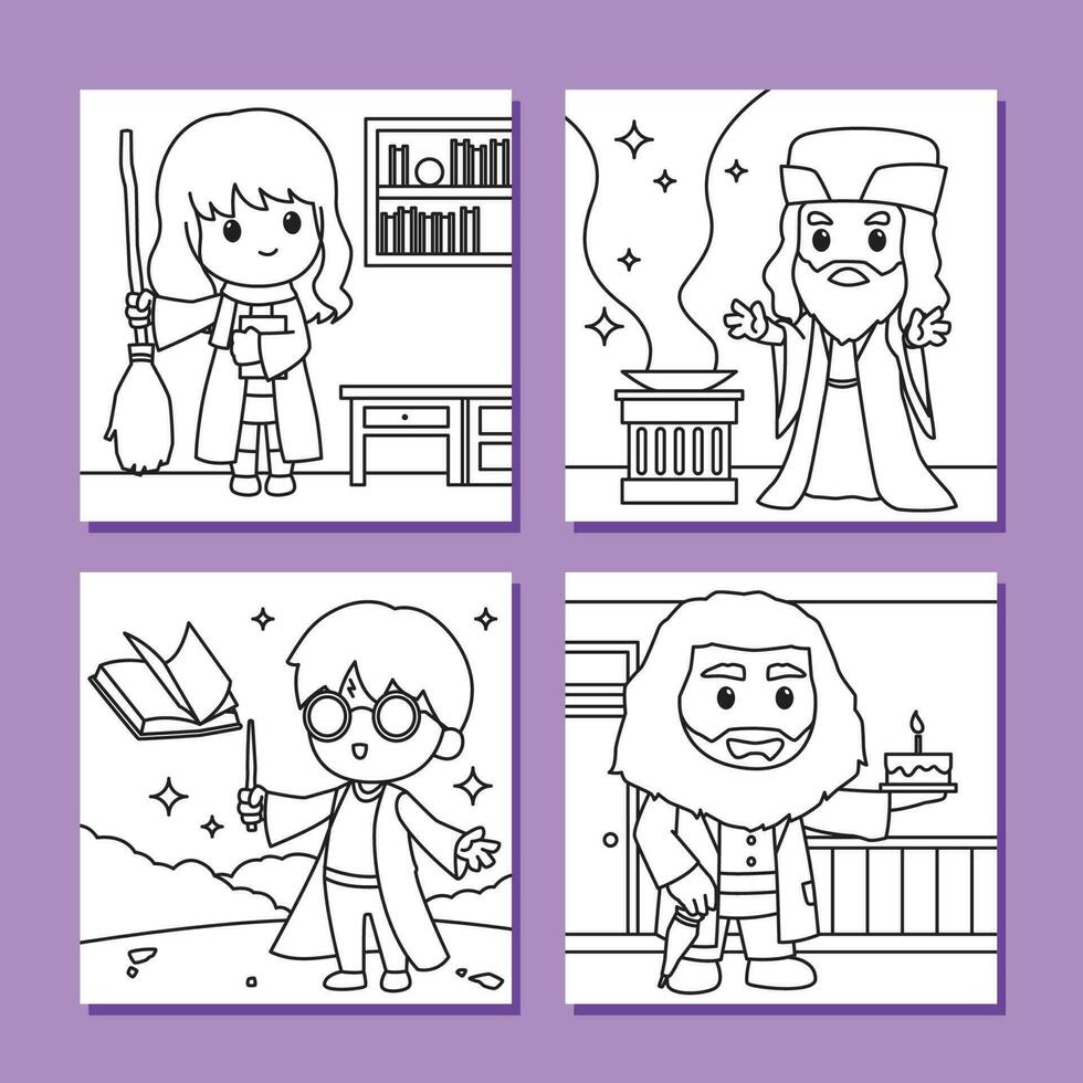 School of Magic for Children Coloring Book vector