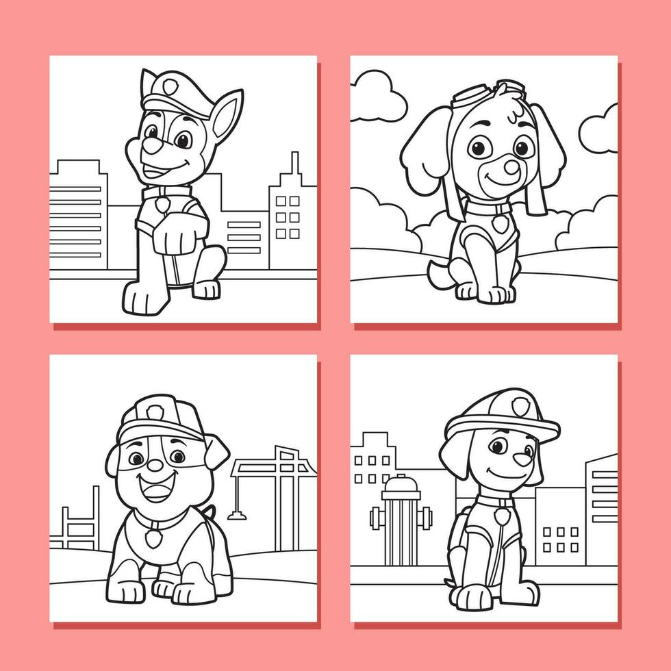 Cute Dog Patrol Coloring Book Pages vector