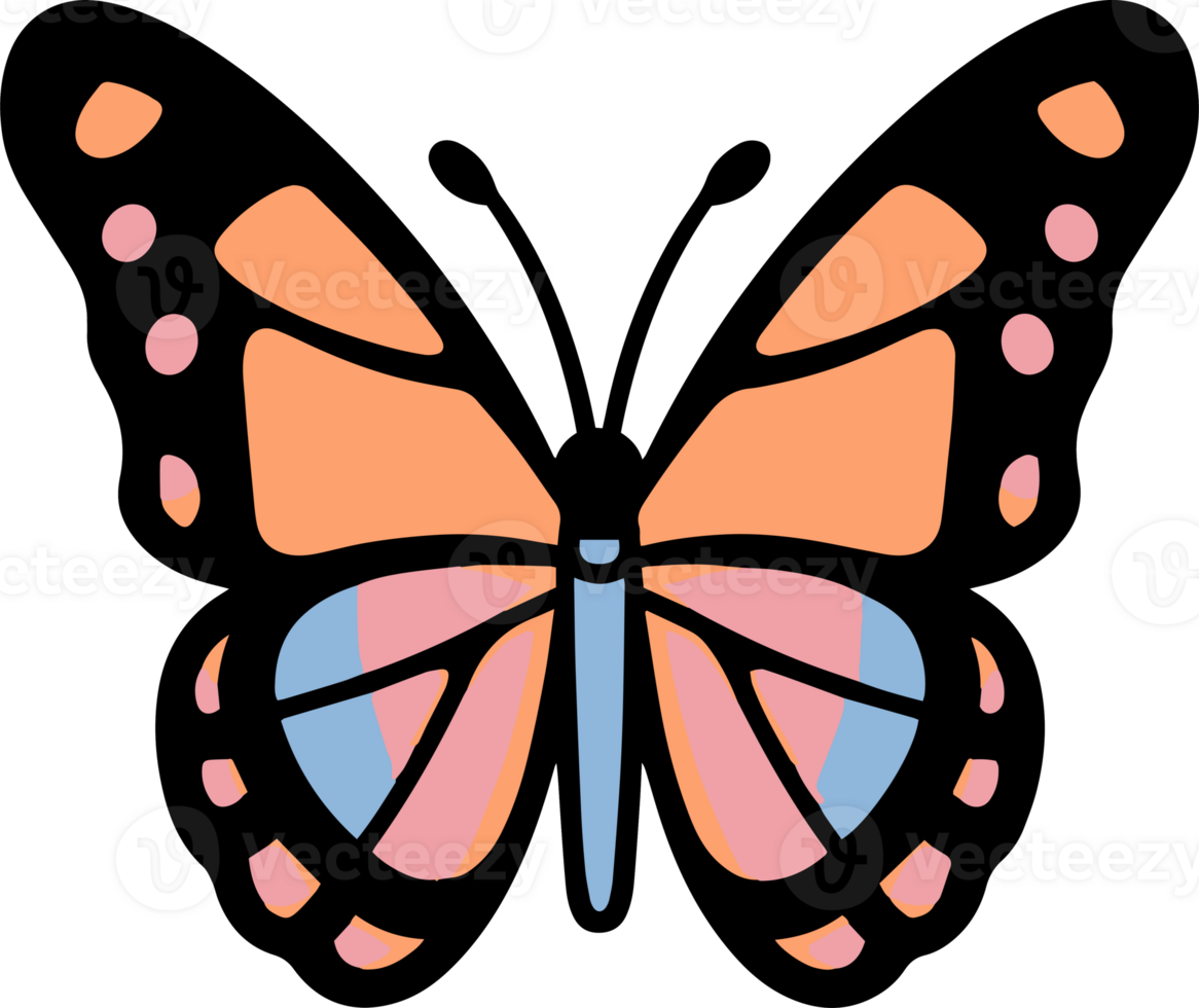 Hand Drawn butterfly in doodle style png