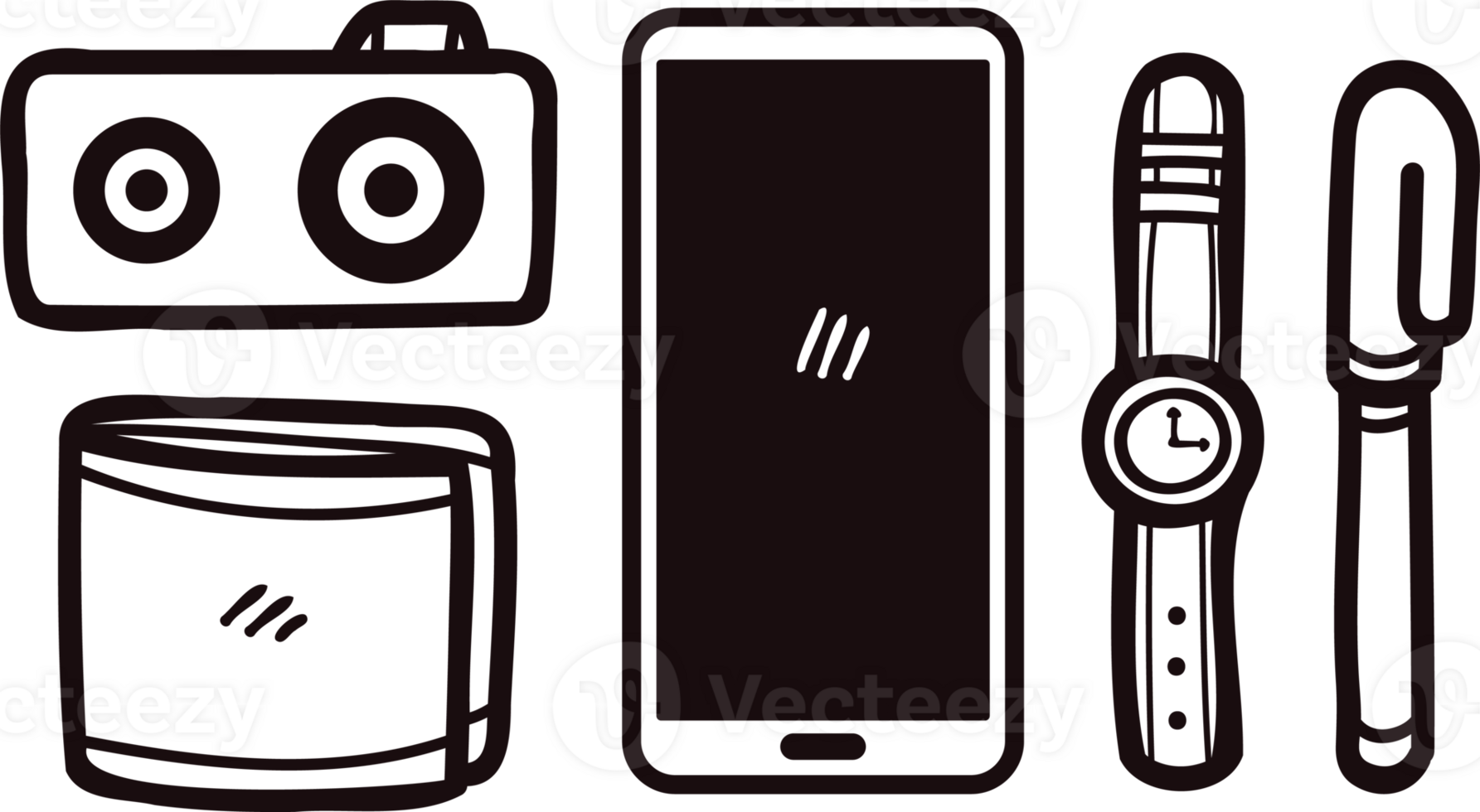 Hand Drawn electronic device in flat lay style png