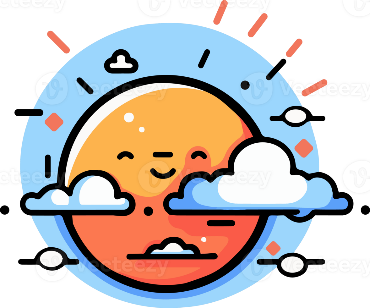 Hand Drawn sun and clouds in doodle style png