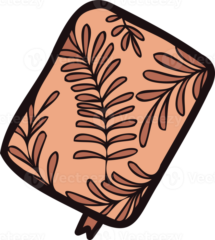 Hand Drawn cute notebook with leaves in doodle style png