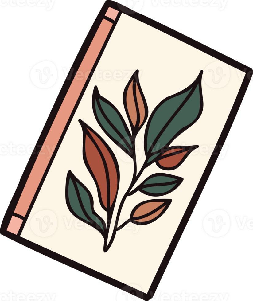 Hand Drawn cute notebook with leaves in doodle style png