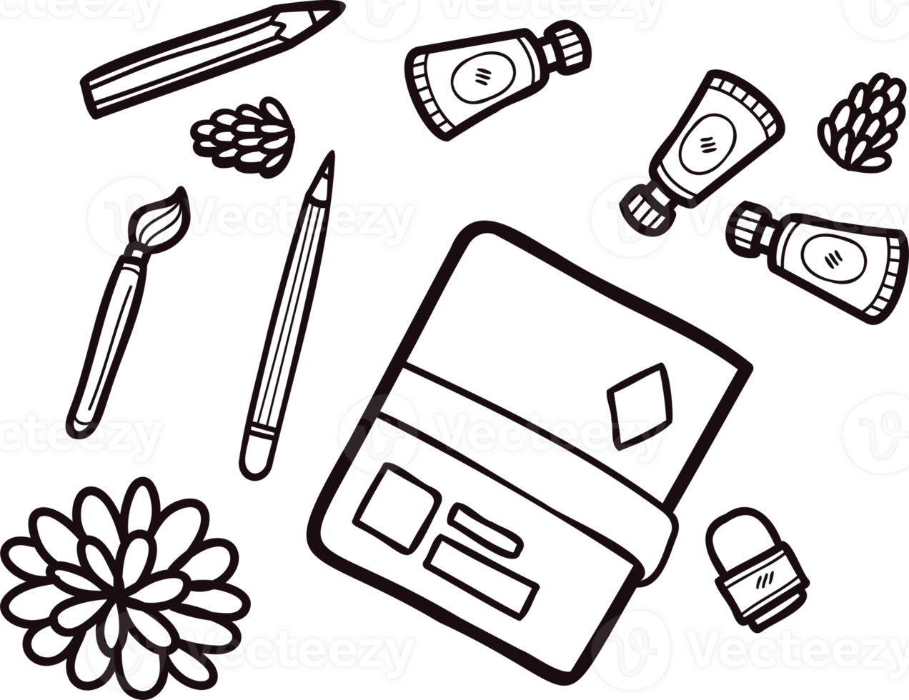 Hand Drawn cute stationery and notebooks in doodle style png
