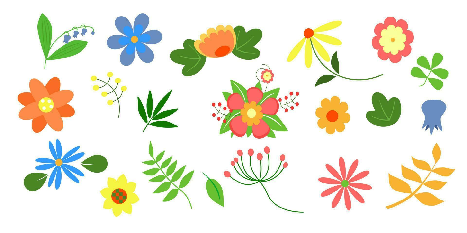 set of vector flowers and leaves