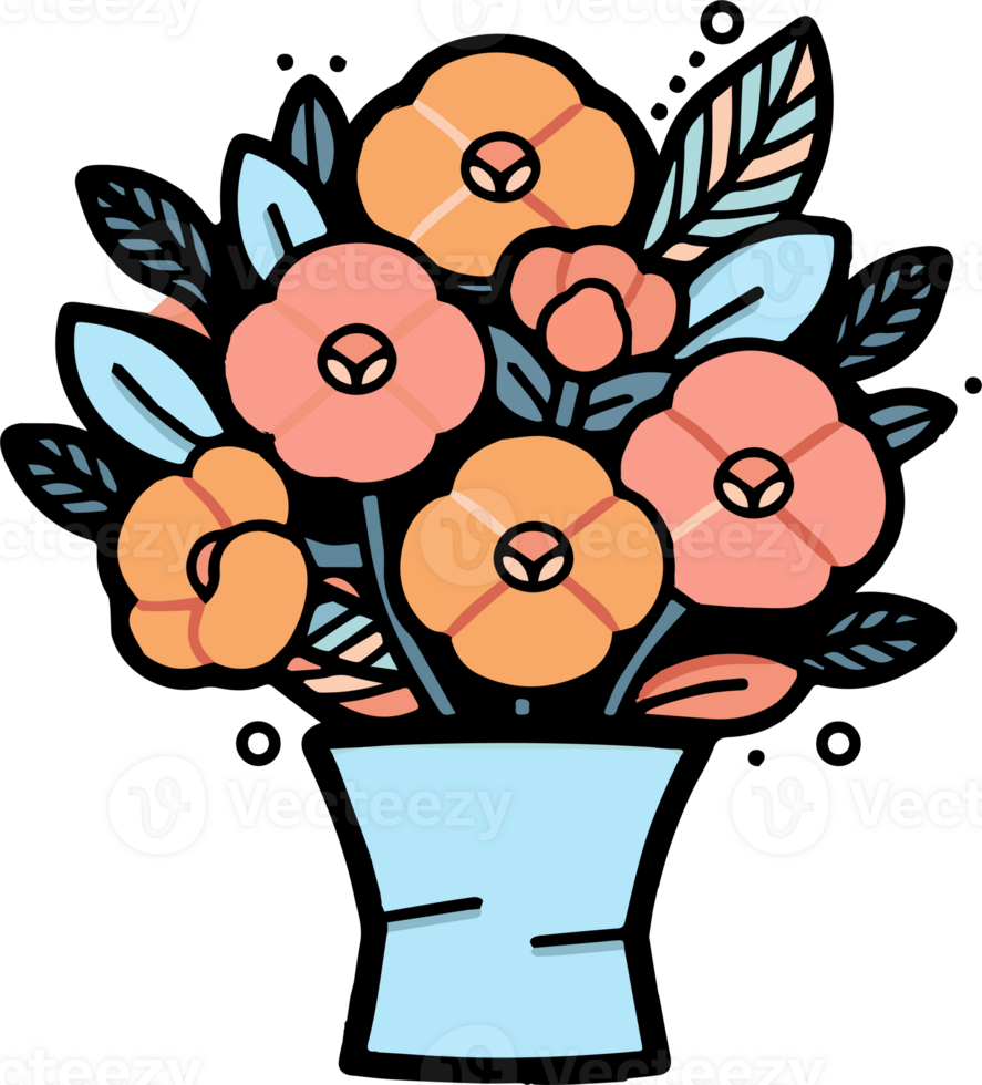 Hand Drawn flower bouquet in doodle style png