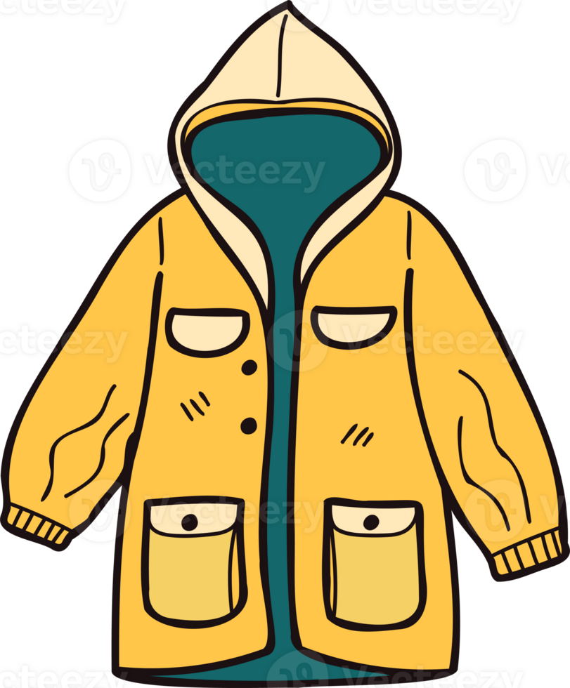Hand Drawn cute raincoat in doodle style png