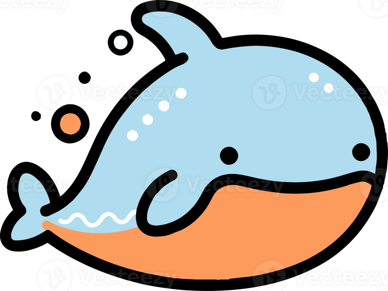 Hand Drawn cute whale in doodle style png