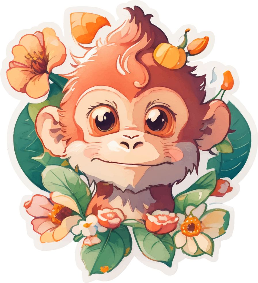 Monkey with Flower Illustration with png