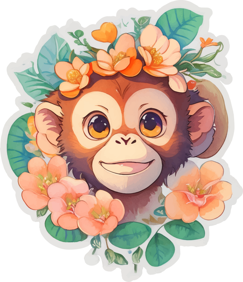 Funny Monkey Sticker Illustration with png