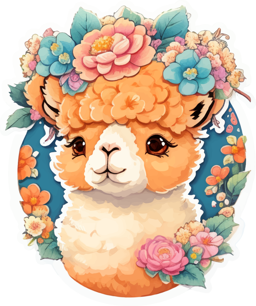 engraçado alpaca adesivo ilustração com ai generativo png