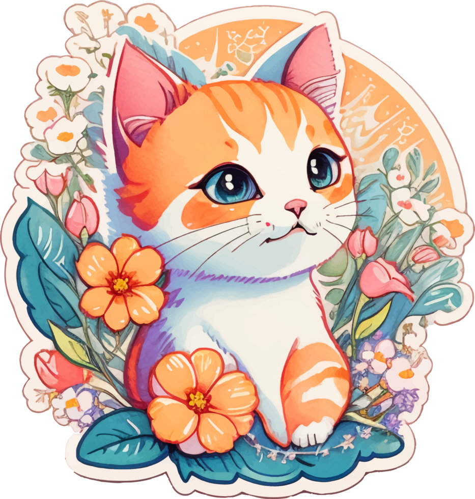 Sticker of Little Cat with Flower png
