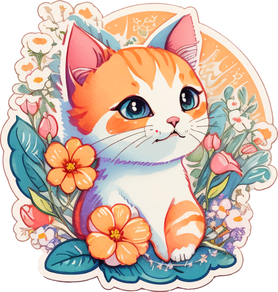 sticker van weinig kat met bloem ai generatief png