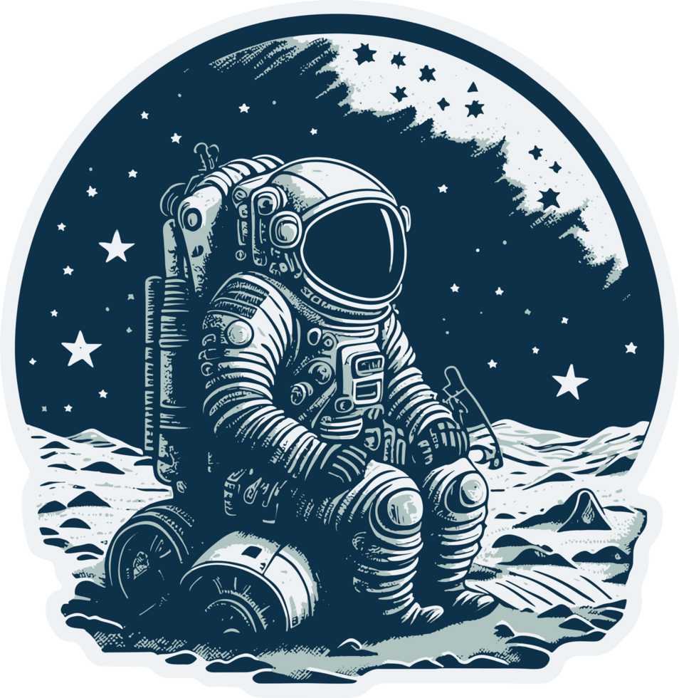 astronaut zittend Bij de maan sticker met ai generatief png