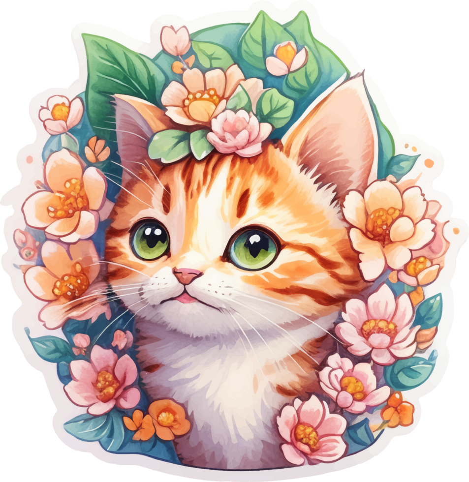 Adorable Cat Head Sticker with png
