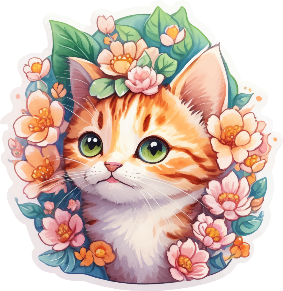 adorable chat tête autocollant avec ai génératif png