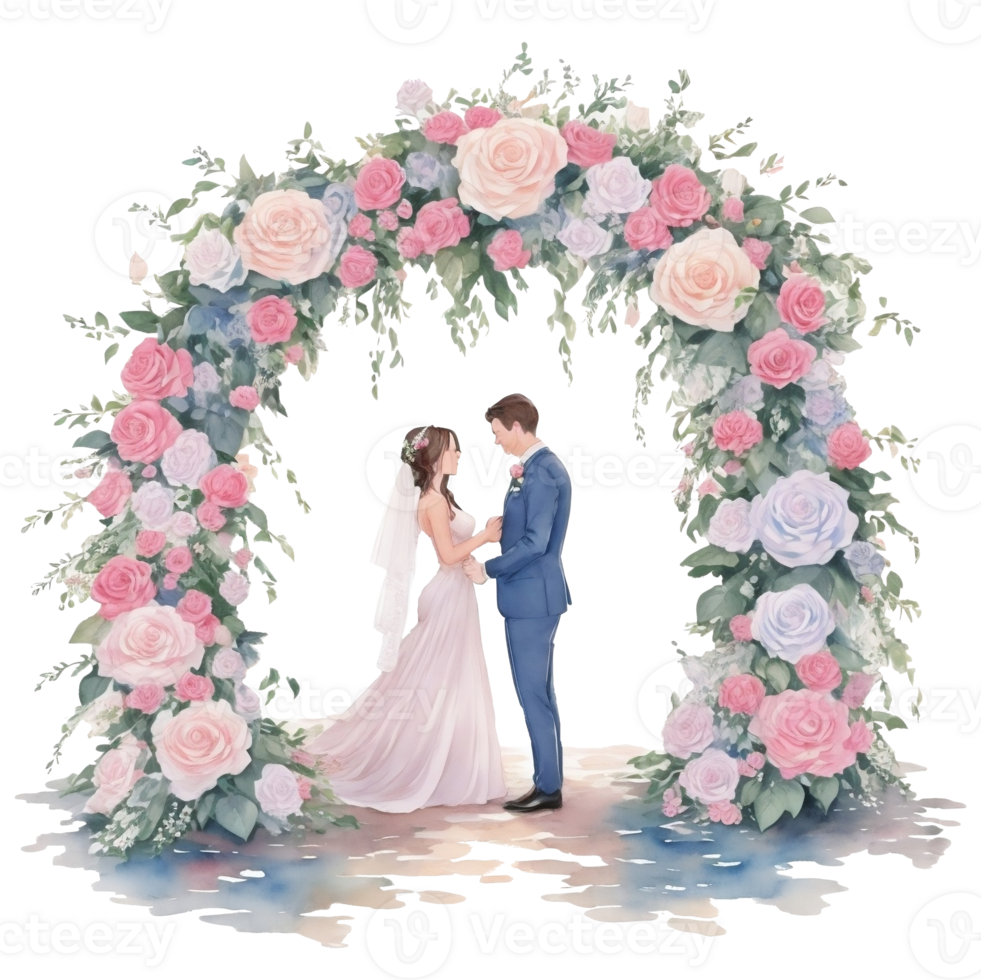 Wedding couple in a romantic arch with flowers Al Generative png