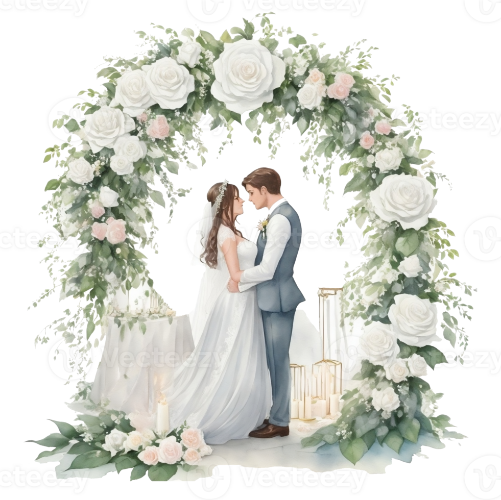 mariage couple dans une romantique cambre avec fleurs Al génératif png