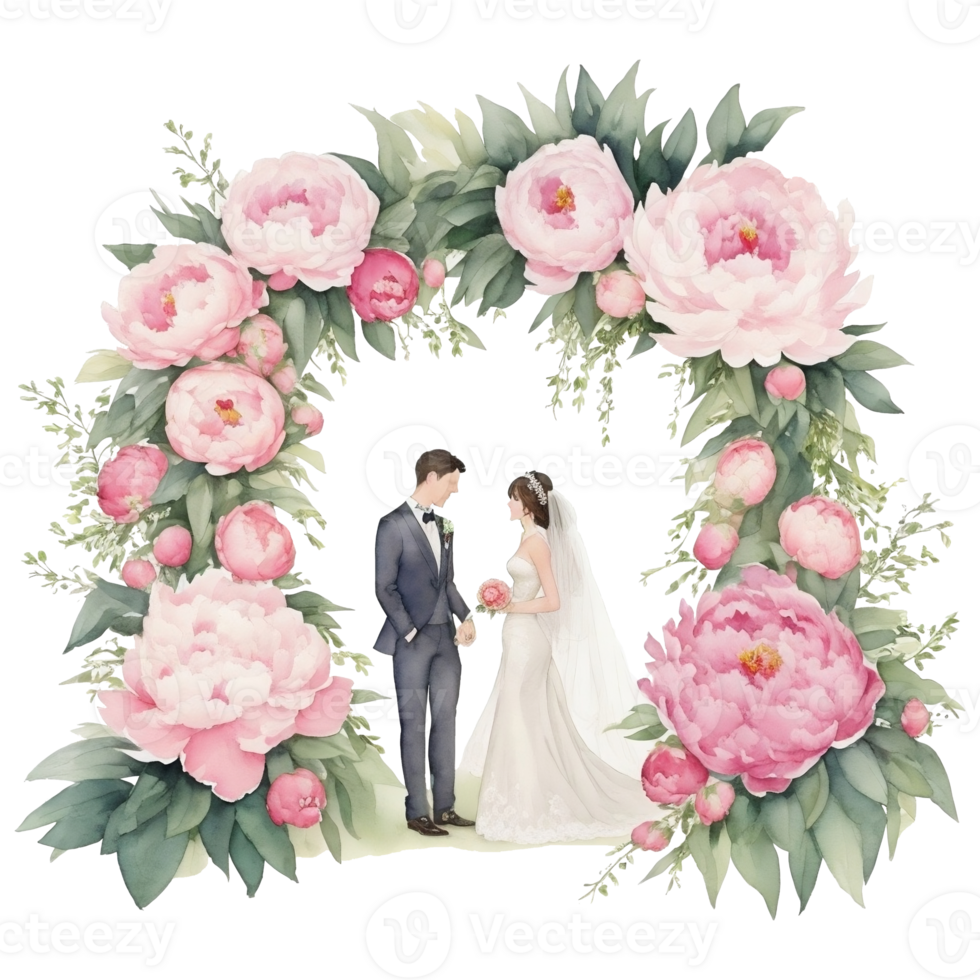 Wedding couple in a romantic arch with flowers Al Generative png