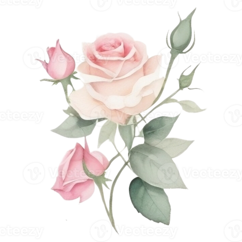 Watercolor bouquet of rose flowers png