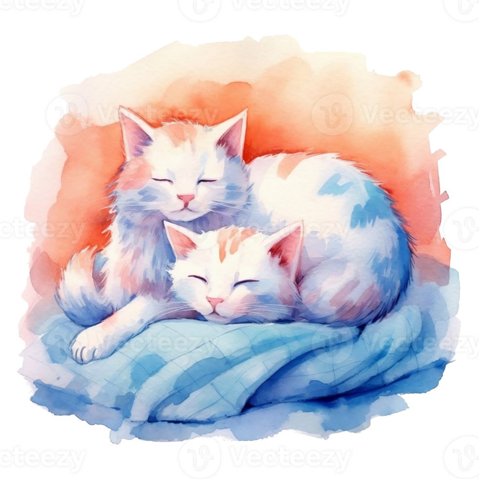 Watercolor illustration of cute a cat sleeping on watercolor background, png
