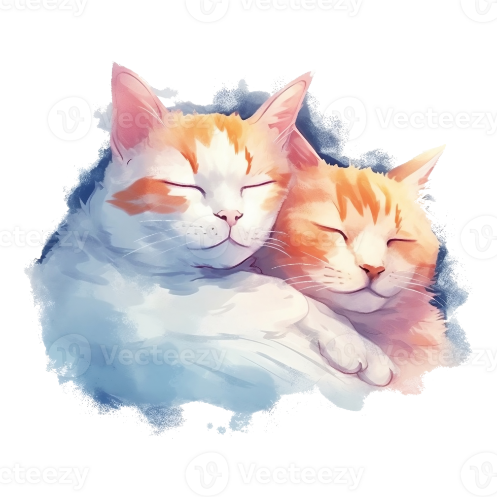 Watercolor illustration of cute a cat sleeping on watercolor background, png