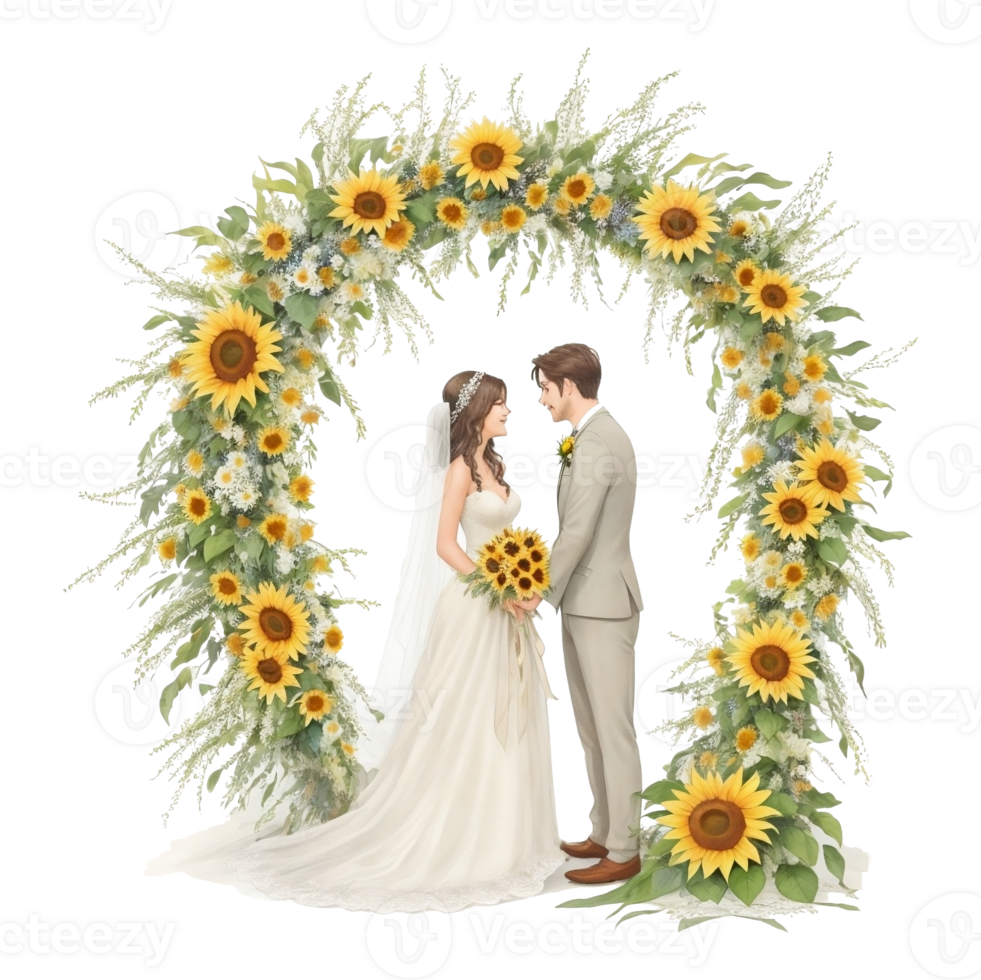 Casamento casal dentro uma romântico arco com flores al generativo png
