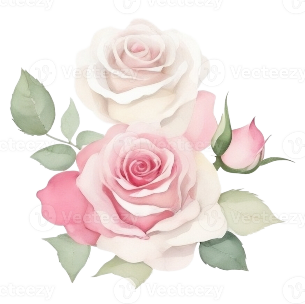 Watercolor bouquet of rose flowers png