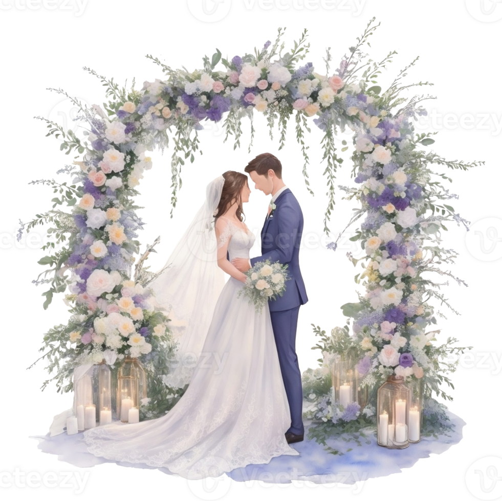 mariage couple dans une romantique cambre avec fleurs Al génératif png