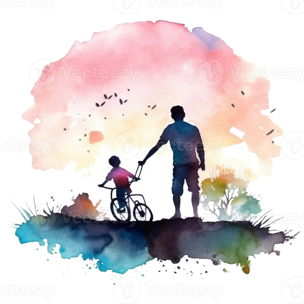 Silhouette von ein Vater und Kind, al generativ png