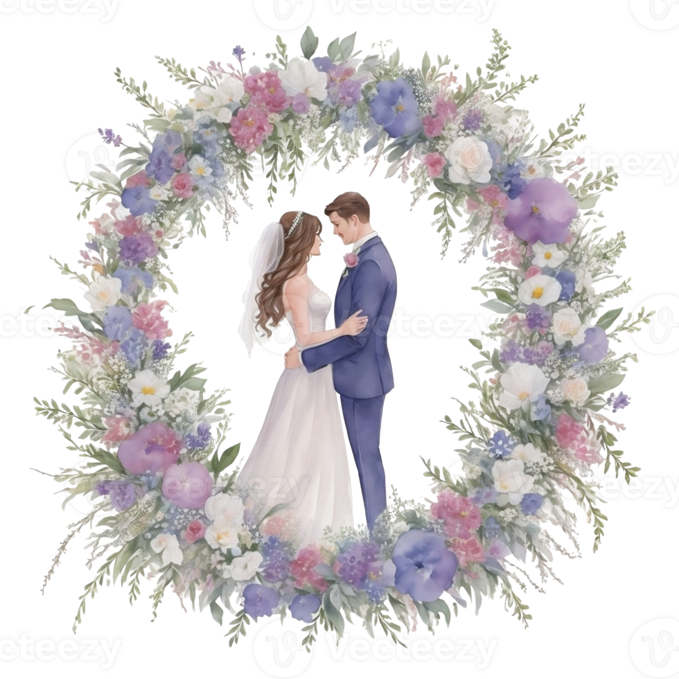 mariage couple dans une romantique cambre avec fleurs Al génératif png