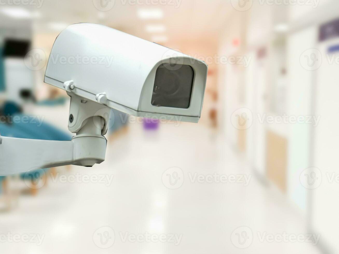 CCTV Closed circuit camera, TV monitoring at hospital clinic building construction, security system concept. photo