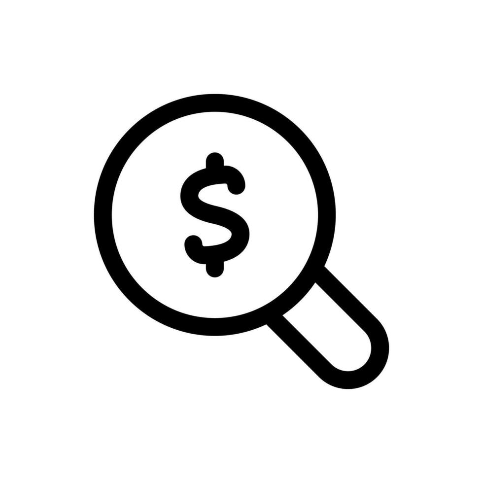 Simple Search icon combined with dollar currency on it. The icon can be used for websites, print templates, presentation templates, illustrations, etc vector
