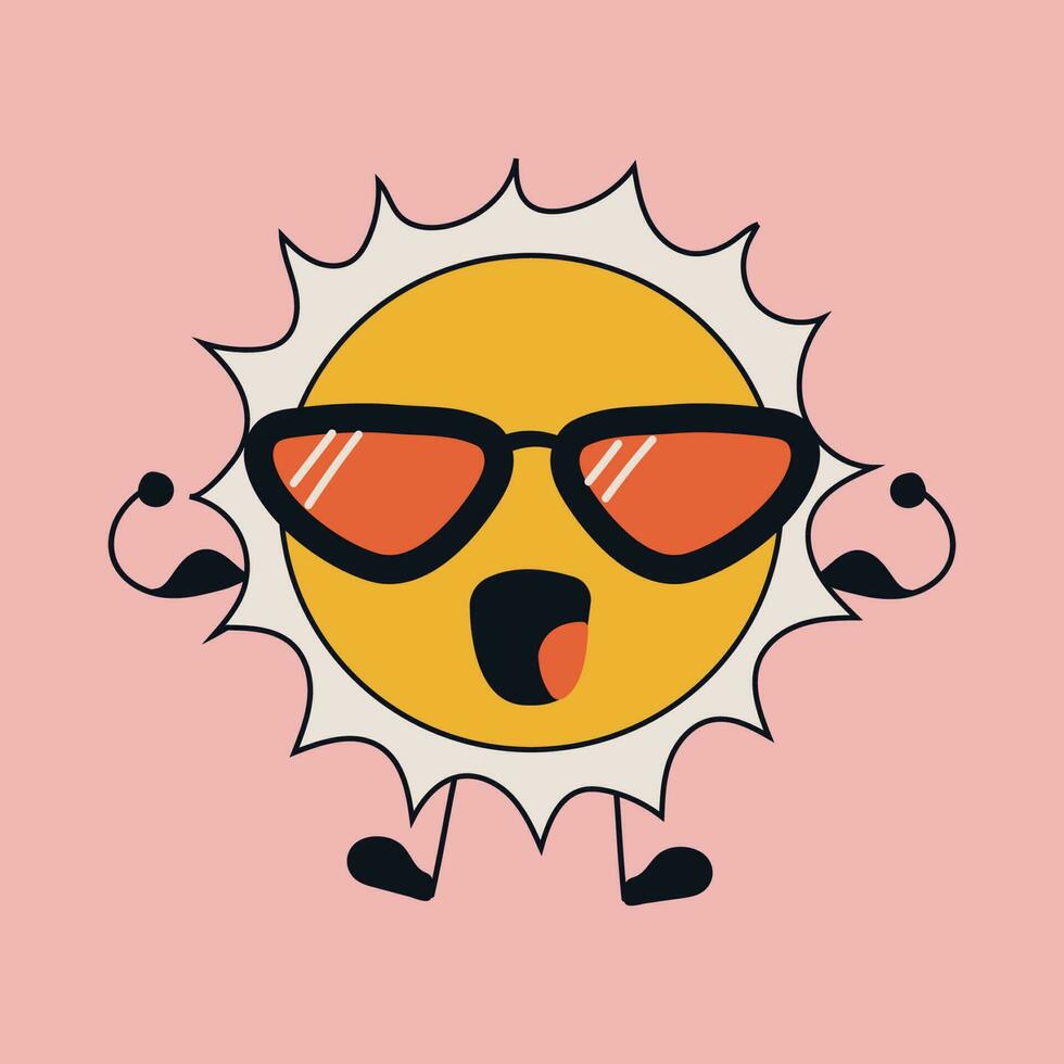 Cute happy funny sun with kawaii eyes . Vector illustration isolated