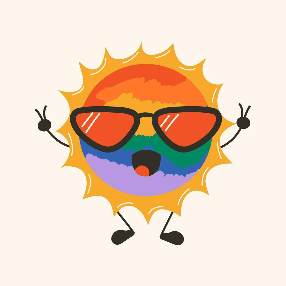 Cute happy funny rainbow sun with kawaii eyes . Vector illustration isolated