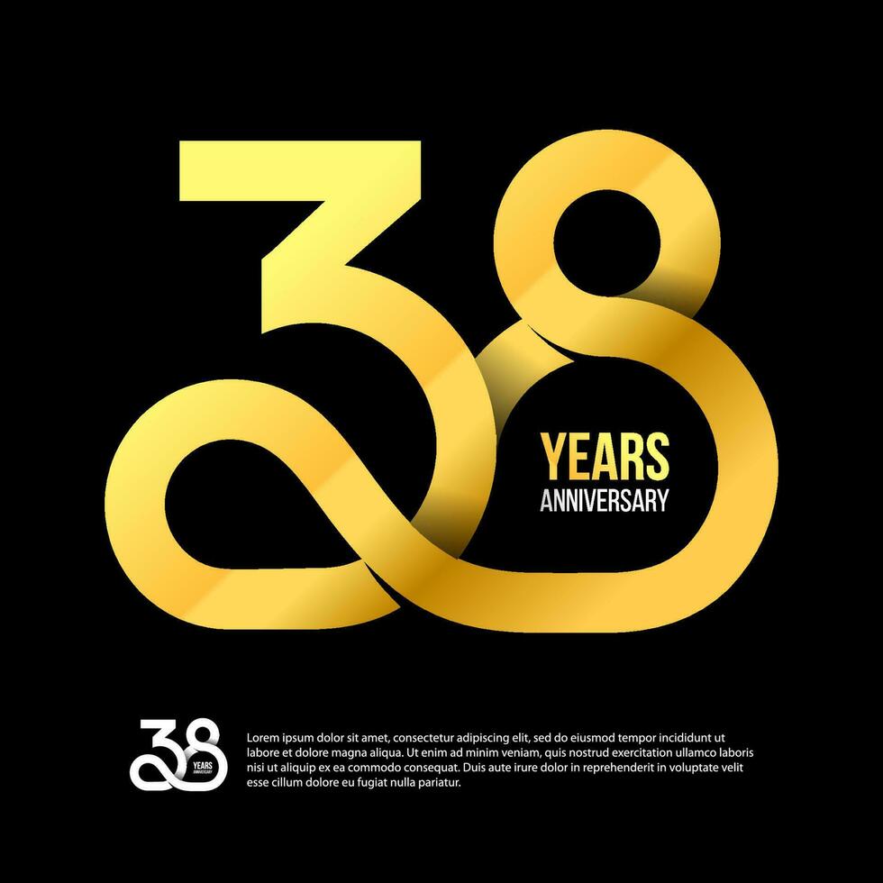 38 Th Anniversary Numbers Modern Gold Concept Logo. 38 Years Logotype. 38 Years Design Template. Vector Illustration